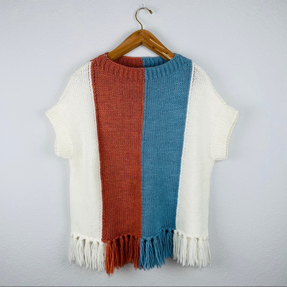 M.I.h Women’s Sweater Color Block Knit Fringe MED
